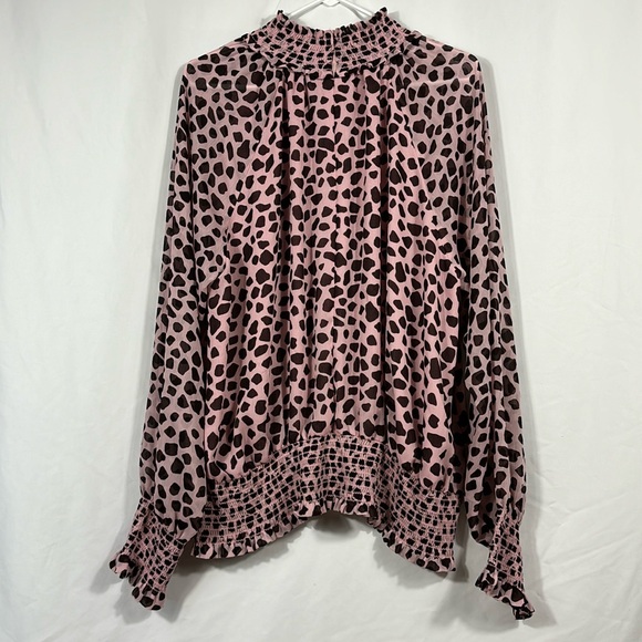 Ann Taylor Smocked High Mock Neck Sheer Long Sleeve Blouse | Size XXLT - Picture 4 of 8